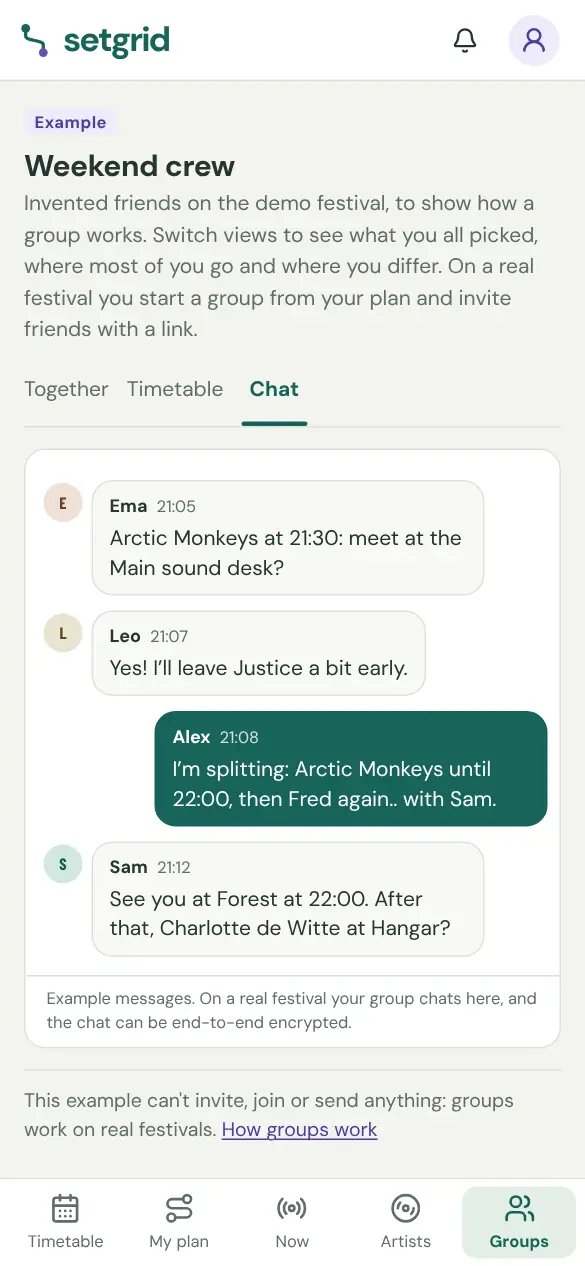 An example group chat: invented friends agreeing where to meet